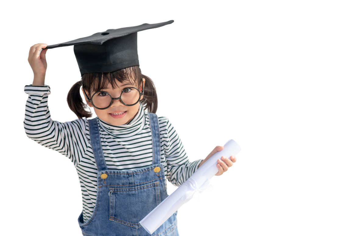 Happy Asian School Kid Graduate in Graduation Cap